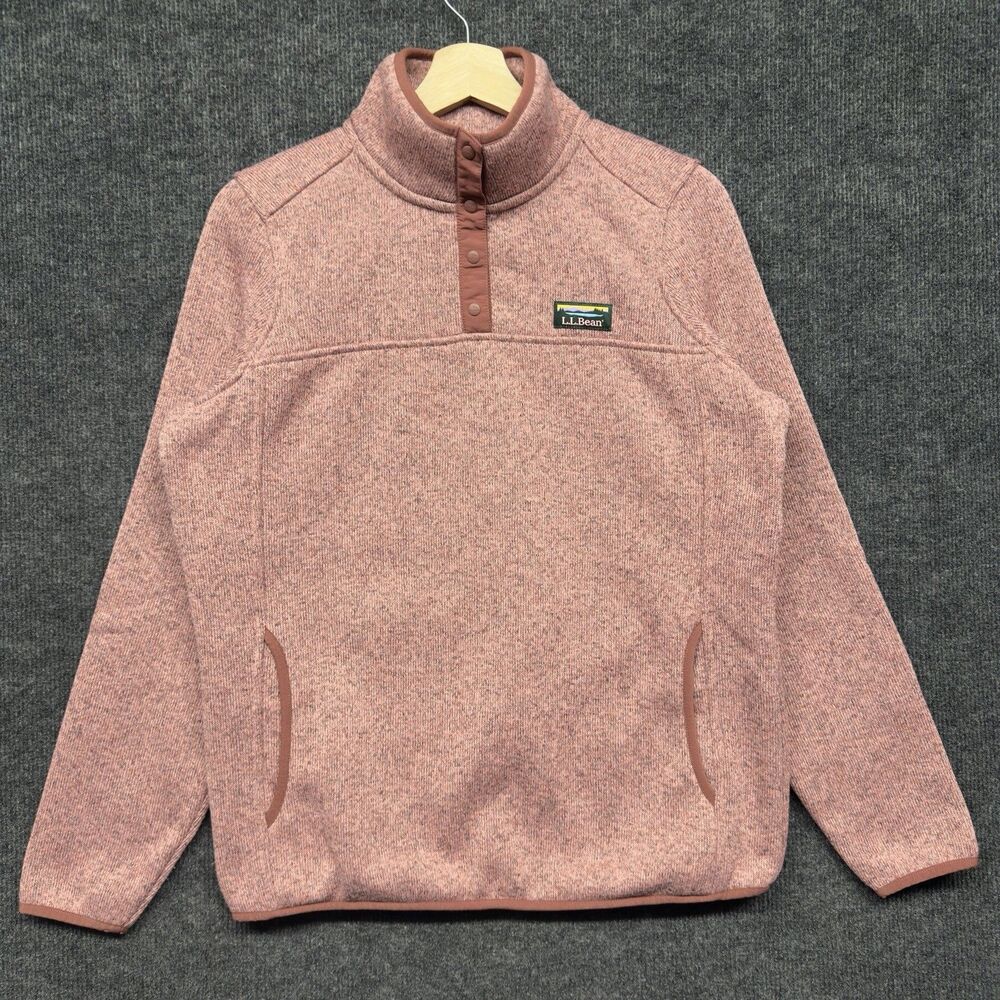 LL Bean Sweater Fleece Pullover Women’s Medium Heather Pink 1/4 Snap Jacket